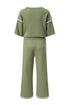 Contrast Trim Textured Knit Half Sleeve Drop Shoulder Drawstring Waist Wide Leg Two Piece Pant Set